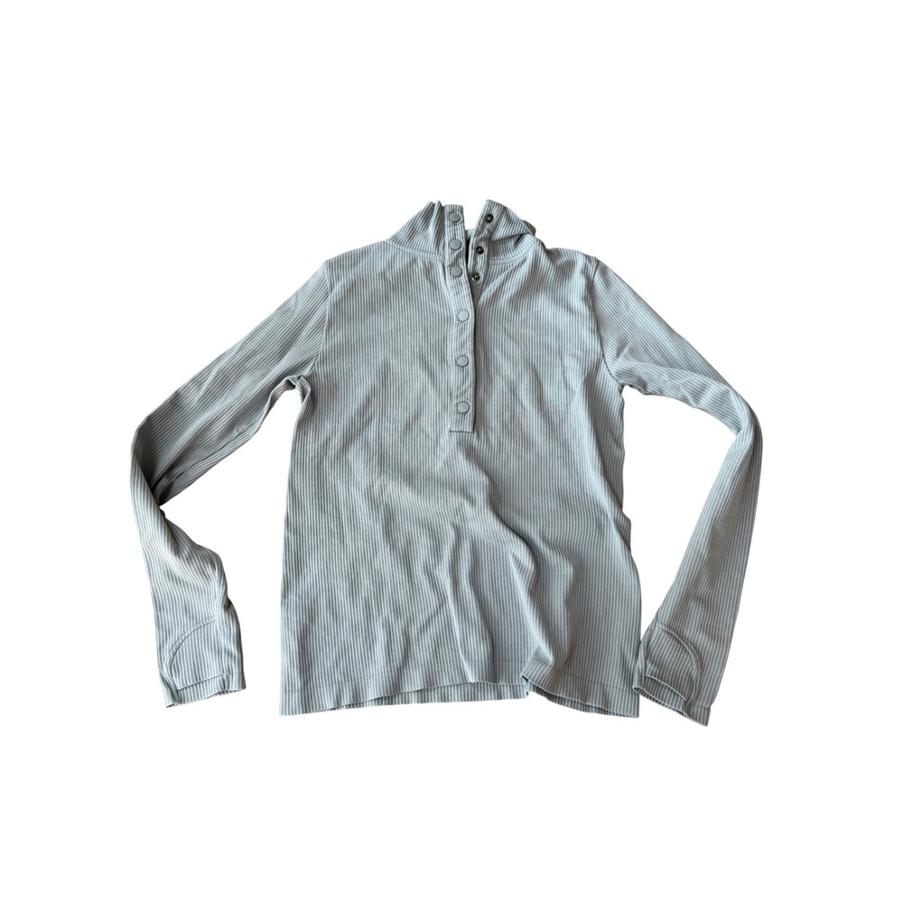 Free People Movement Ribbed Mock Neck Snap Henley Top Blue Thumbholes XS